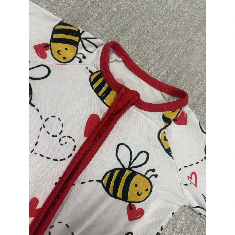 Little Sleepies Bee Mine Bamboo Pajama Zippy Size 3/6 Months Red / White Bees